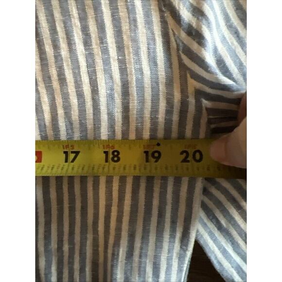 Tahari Blazer Women L Blue White Striped Linen Two Button Preppy Timeless Jacket - Picture 7 of 8